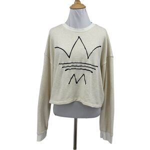 Adidas Sweatshirt Womens M Medium Ivory Originals R.Y.V. Classic Trefoil Cropped